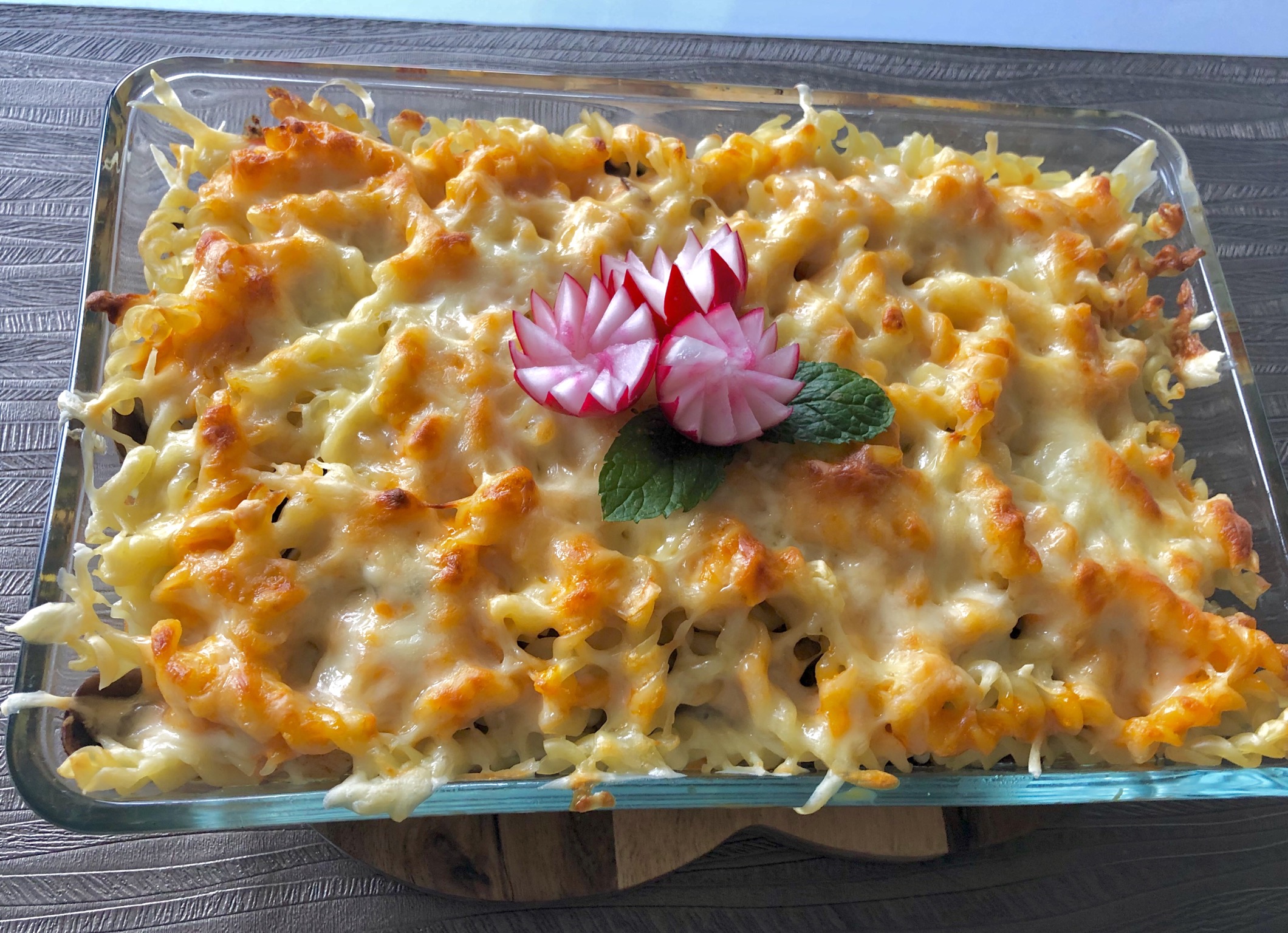 zapiekanka z makaronem i kurczakiem