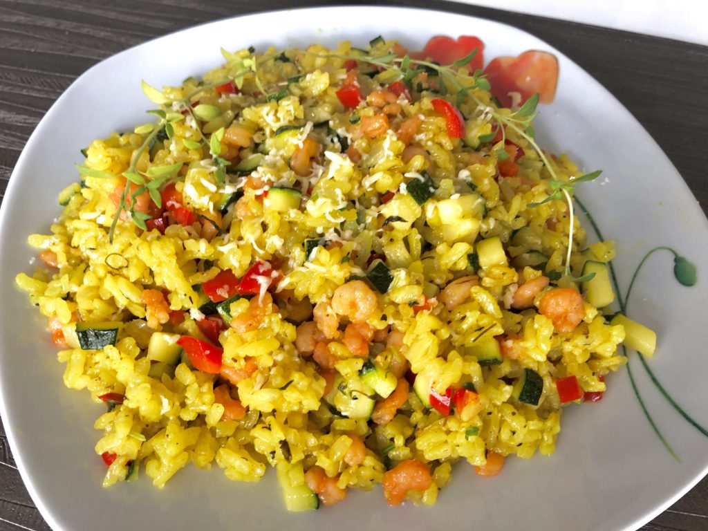 risotto z warzywami i krewetkami